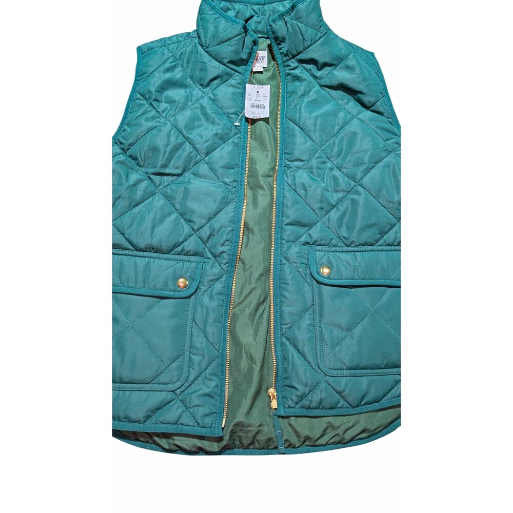 NWT J.Crew Excursion Quilted Puffer Vest with Gold Hardware - Green Size Large